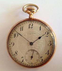 ANTIQUE "G. WAHL & CO" OPEN FACE POCKET WATCHE 18K GOLD GUILLOCHE ENAMEL DIAL!