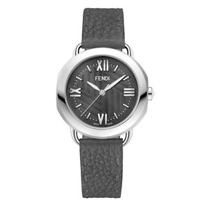 FENDI F8020360H0 Selleria Lady's Silver Tone Black Leather Luxury Watch