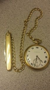 Mens J.E. Caldwell & Co. 12k GF Pocket Watch with 12k chain & knife MINT!!!