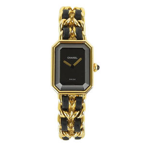 Auth CHANEL CC Gold/Leather Premiere Wristwatch S:Y15575_g_250