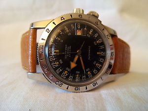 VINTAGE 60'S GLYCINE AIRMAN PILOTS AUTOMATIC 24 HR MEN'S DATE WATCH
