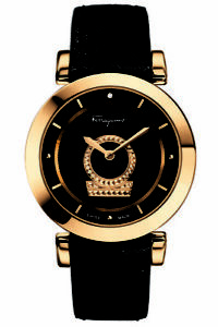 Ferragamo Women's FQ4230015 Minuetto Diamond Gold IP Black Leather Wristwatch