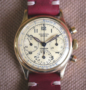 VINTAGE 14K UNIVERSAL GENEVE COMPAX 3 REGISTER CHRONOGRAPH