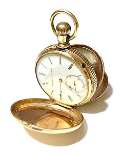 Antique RARE Elgin Natl Watch Co. 14k Gold Coin Edge Large Hunter Pocket Watch