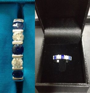 Amazing Riviere on Solid White Gold 18kt 2 Diamonds 0.40 Kt 3 Sapphires 0.55 Kt