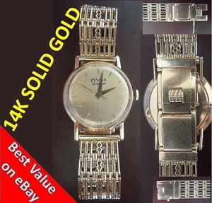 Vintage Soviet RARE 23 stones Luch wrist watch 14k solid gold bracelet