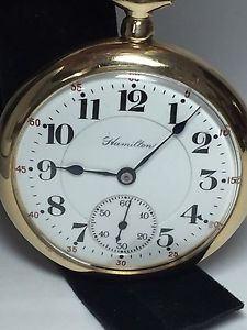 Lot P29: 1918 Hamilton 14kt Gold 21J Pocket Watch 16S Grade 992 Mov't #1296100