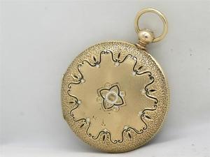BEAUTIFUL 14K & BLACK/WHITE ENAMEL HIGHLY ENGRAVED EUROPEAN PENDENT WATCH