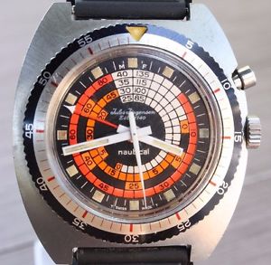 VINTAGE Jules Jurgensen Nautical Cricket Mens 42mm Steel Alarm Watch Vulcain