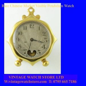Rare 14k Gold KeyWind Chinese Market Visible Pendulum Fob Pocket Watch 1880