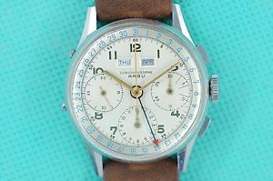 Vintage 1950s Arbu Triple Date Calendar Chronograph Valjoux 72C