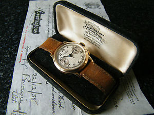 VINTAGE 9KT GOLD 1937 CHRONOGRAPH BRAVINGTONS-LONDON TOTALLY ORIGINAL BOX PAPERS