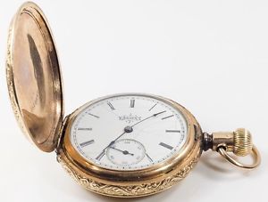14K Yellow Gold Antique 1894 Elgin Double Keystone Pocket Watch 58.4 grams
