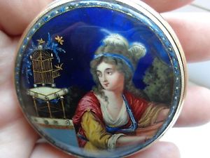 ONE OF KIND FRENCH 20k GOLD VERGE FUSEE POCKET WATCH REPEATER ENAMEL PORTRAIT