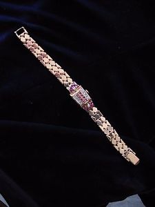 ANTIQUE VINTAGE 14K ROSEGOLD RUBY DIAMOND WATCH BY OLLENDORFF