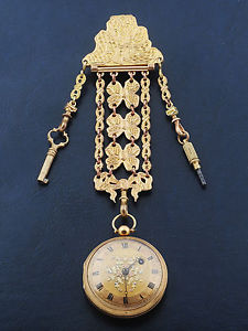 VERGE FUSEE GOLD 18K WITH CHATELAINE IN GILT C.1800 IN WORKING ORDER