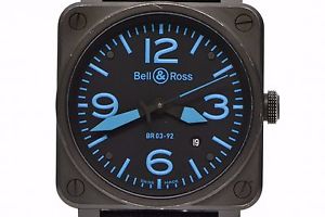 Authentic Bell Ross Aviation Watch Men Automatic Black Steel 42mm Rubber Blue