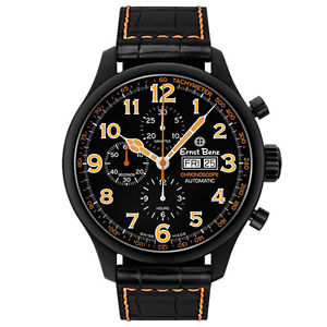 Ernst Benz "Chronoscope" Watch With Black And Orange Dial