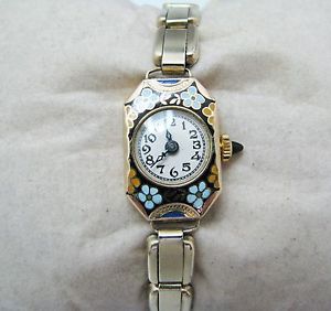 Vintage Enameled Ladies watch in 18k Yellow Gold by Sorority Watch Co.