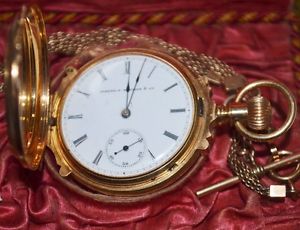 1888 14K Joe P Wathier Railroad Pocket Watch Original Box Fob Gold RARE ANTIQUE