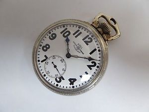 BALL Illinois 23 JEWEL 16 SIZE RAILROAD POCKET WATCH 14K WHITE GF FANCY B800808