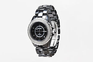 Chanel $18600 Black Stainless Steel Ceramic Diamond "J12 Automatic" Watch