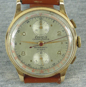 VINTAGE EXACTUS CHRONOGRAPHE SWISS MADE 17 RUBIS SOLID 18K 750 ROSE GOLD WATCH