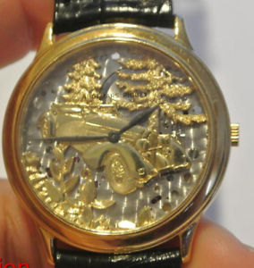 18K Solid Yellow Gold Audemars Piguet Skeleton Car 28J Automatic Watch & Buckle