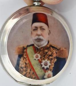 RARE antique silver&enamel Ottoman Pasha officer award Dent,London watch&chain
