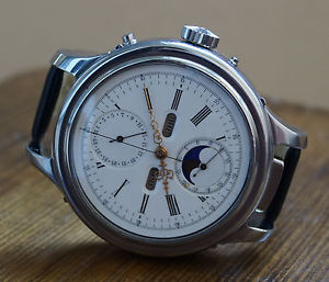 VERY RARE 52mm REPEATER MOON PHASE CALENDAR BY LE PHARE С 1890 LARGE WRISTWATCH
