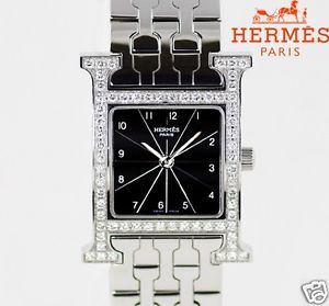 Auth HERMES "H Watch" HH1.230  Diamond Bezel SS Quartz, Women's watch