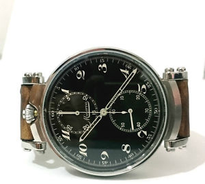 Vintage Minerva 17/29 CH Military 47mm Chronograph Black Steel Skeleton Watch