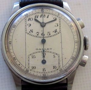 1937 15j Mechanical GALLET Regulator Dial Watch All SS Case & Back Leather Band
