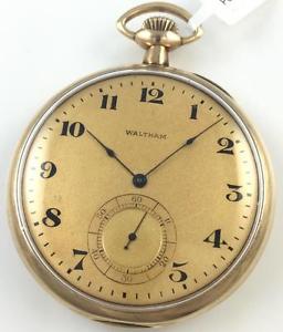 Antique 1917 Waltham 14k Yellow Gold 17J Size 16 Open Face Pocket Watch