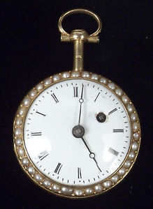 Antique Yellow Gold, Pearl and Enameled Pocket Watch - Mallet á Paris
