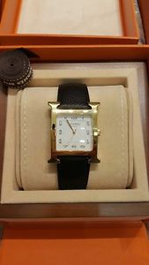 Hermes Authentic NIB Heure H Black Watch MM Size Gold Plated Stainless Steel